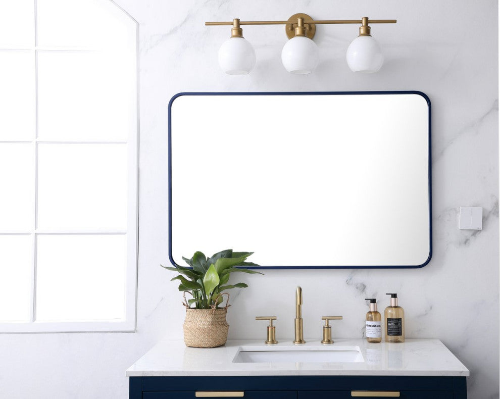 Ellis Soft Corner Metal Rectangular Mirror, Blue, 27"x40"