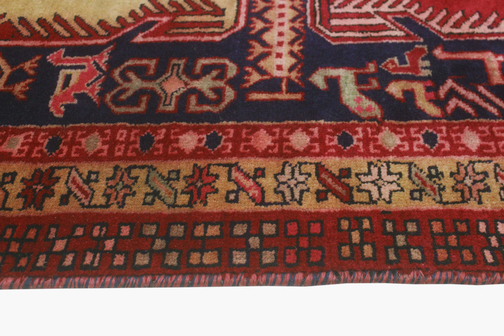 Fine Vintage Distressed Ervin Red/Navy Runner, 3'5x9'8