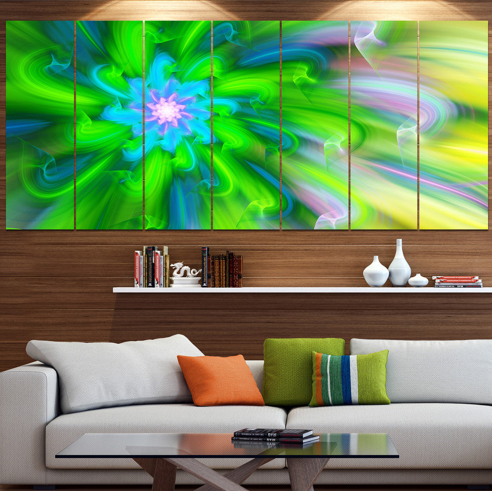 Dance of Green Flower Petals, Floral Canvas Art Print, 83"x32", 7 Panels