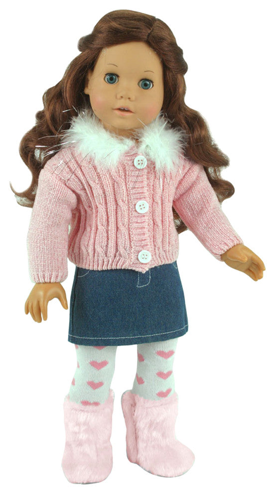 18'' Dolls 3 Pcs Feather Trim Sweater Outfit
