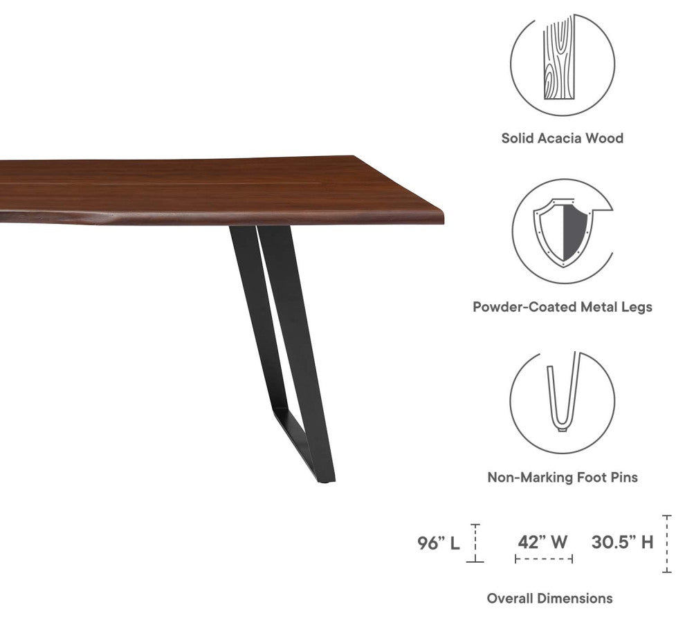 Viggo 96" Live Edge Acacia Wood Dining Table, Black Walnut