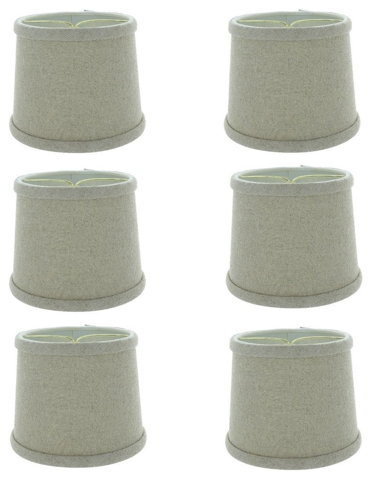 Beige Linen 6" Drum Shaped Chandelier Lampshade, Set of 6
