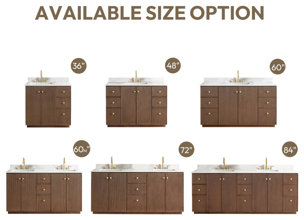 Oza Bath Vanity with Quartz Stone Top, Aged Dark Brown Oak, 36", Single Vanity, No Mirror