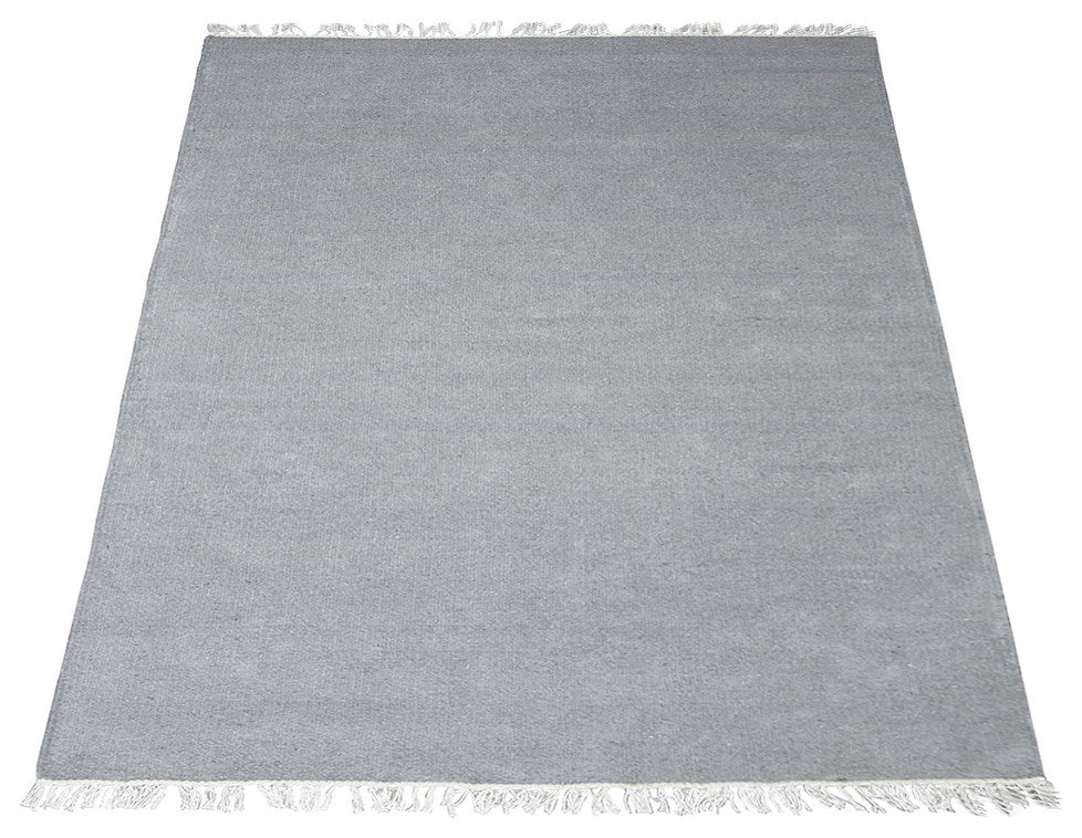 HAND WOVEN FLAT WEAVE KILIM WOOL ECO-FRIENDLY AREA RUGS-Solid,Light Silver