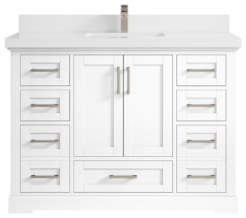 Boston 48 Single Sink Bath Vanity in White 2" White Quartz