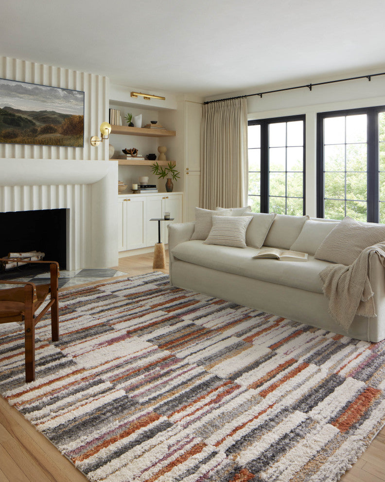 Loloi Levitt Shag Ivory / Sunset 18" x 18" Sample Rug