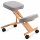 Kneeling Chair With Memory Foam Natural Wooden Frame Gray Fabric