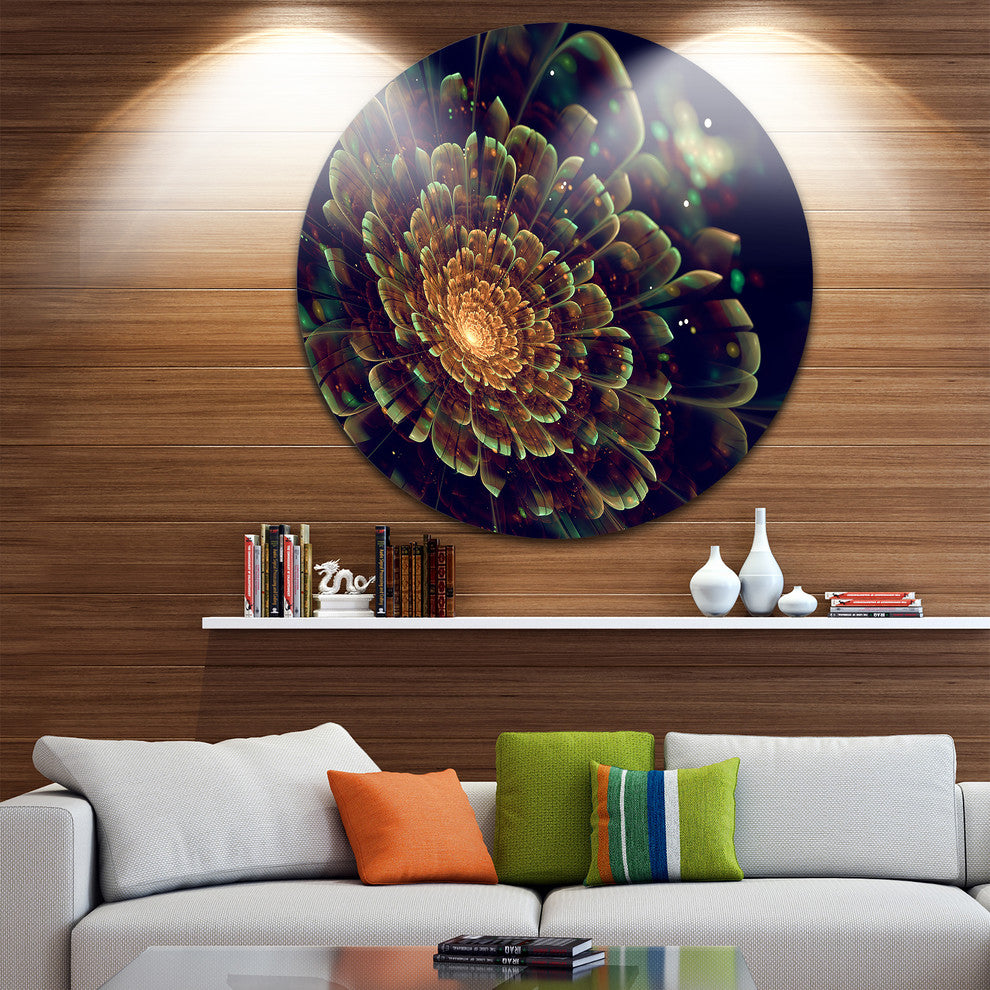 Orange Metallic Fractal Flower, Digital Art Round Wall Art, 11"