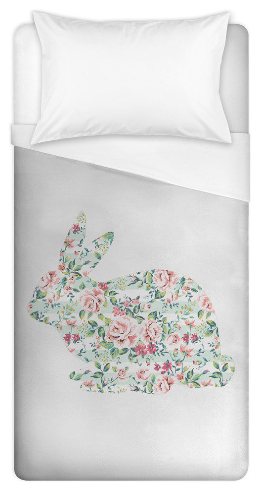 Mint Floral Tranquil Rabbit Twin Duvet Cover