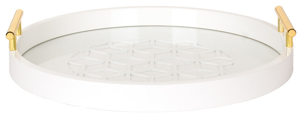Caspen Round Decorative Tray, White 15.5" Diameter