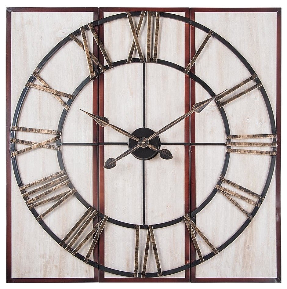 Utopia Alley 3-Piece Oversized Roman Square Wall Clock, 32",  Wood Finish