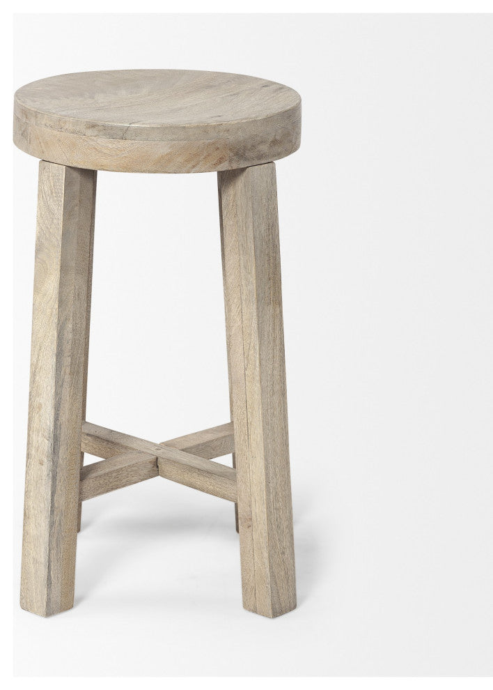 Cool Gray Whitewash Round Wooden Stool