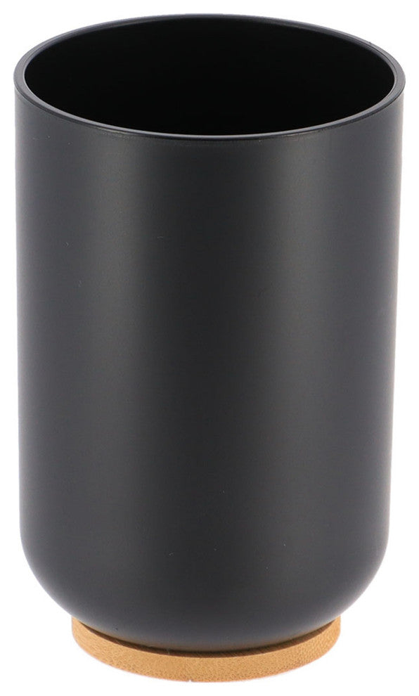 Black PADANG Vanity Bath Tumbler Cup or Toothbrush Holder with Bamboo Base 10 FL