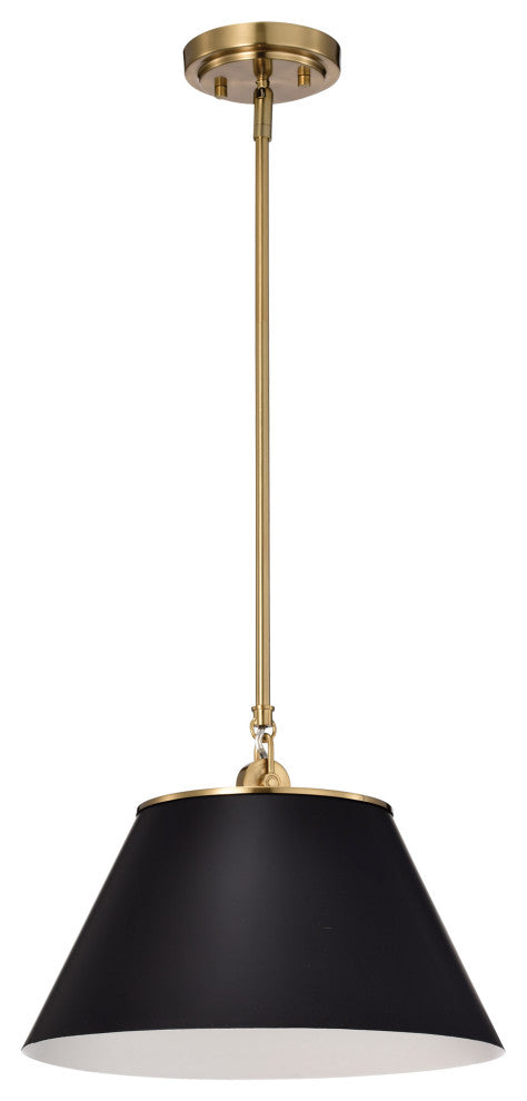 Dover 1-Light Medium Pendant, Black With Vintage Brass