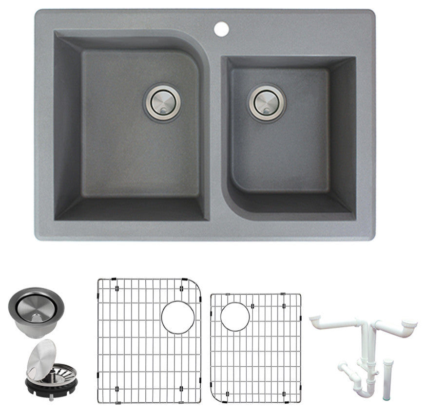 Radius Granite 33-in Drop-In Kitchen Sink Kit in Grey