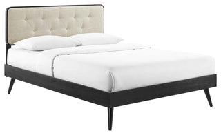 Bridgette Full Wood Platform Bed With Splayed Legs Black Beige