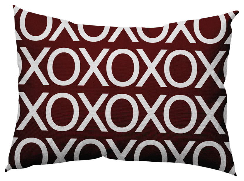 Hugs and Kisses Valentines Decorative Lumbar Pillow, Maroon, 14x20"