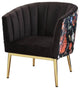 Benzara BM233130 Wooden Accent Chair With Barrel Style Backrest, Black and Gold