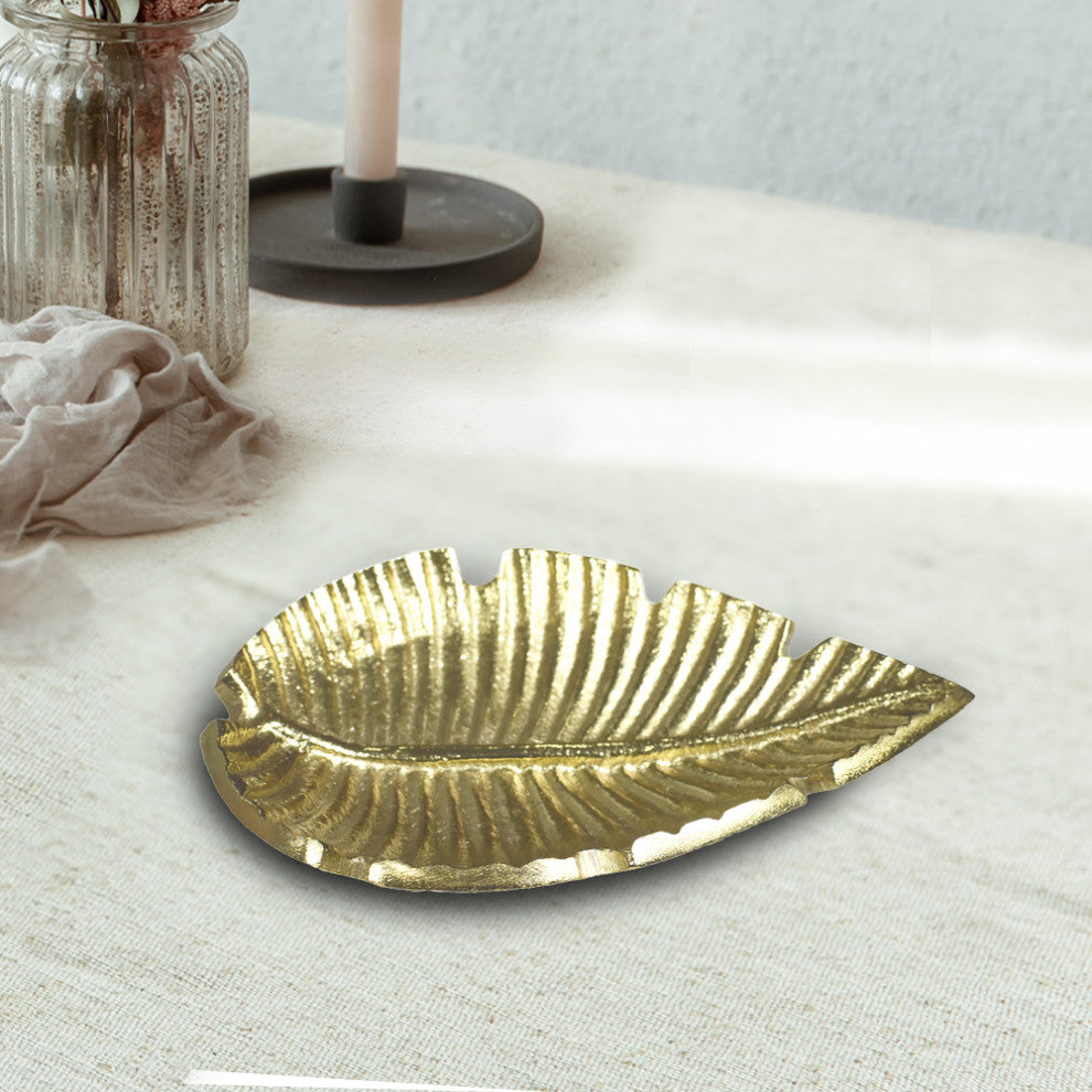 Handmade Decorative Silver Aluminium Tray, Gold Color Coated