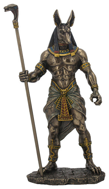 Anubis Holding Cobra Head Scepter, Egyptian Statue