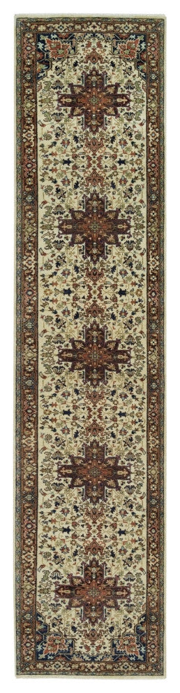 Beige Heris Re-Creation Soft Wool Hand Knotted Runner Oriental Rug, 2'8"x12'3"