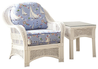 Regatta Arm Chair in White, Aqua Fabric