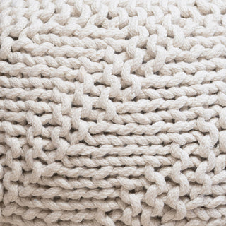 GDF Studio Haley Indoor/Outdoor Fabric Hand Knit Pouf, Ivory