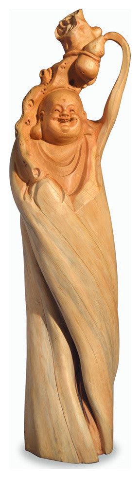 Cedar Wood Root Happy Buddha Asian Sculpture
