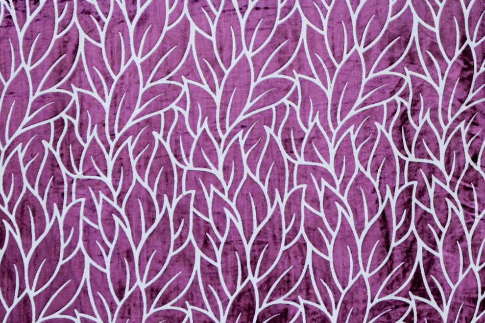 Purple Leaves Fabric By The Yard, Burnout Velvet Fabric, Upholstery, Drapery