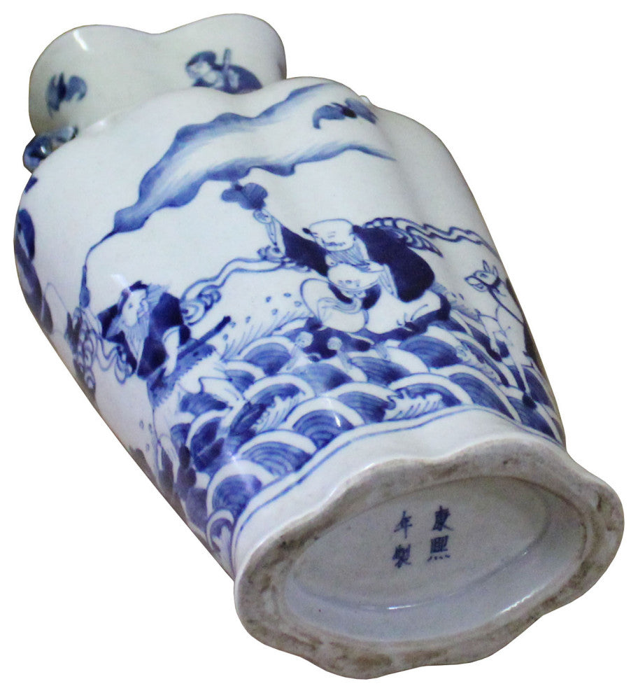 Chinese Blue White Porcelain Eight Immortal Graphic Flat Body Vase Hws399