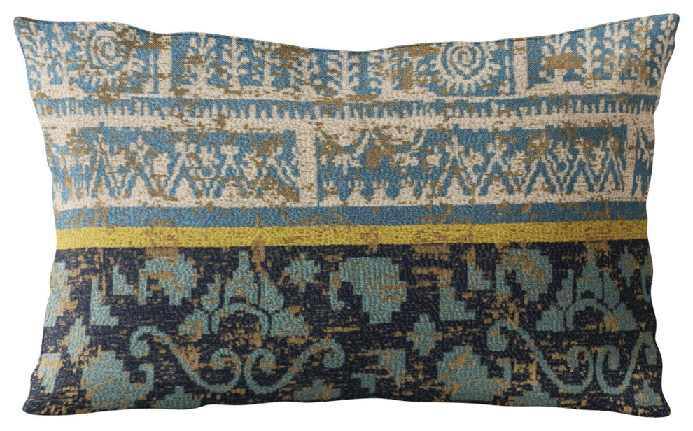 Plutus Blue Ancient Border Luxury Throw Pillow, 12"x20"