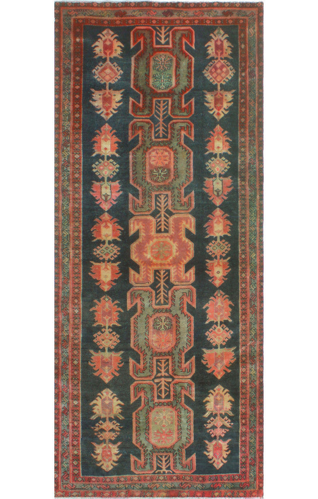 Fine Vintage Distressed Bellia Charcoal/Rust Runner, 4'2x10'4