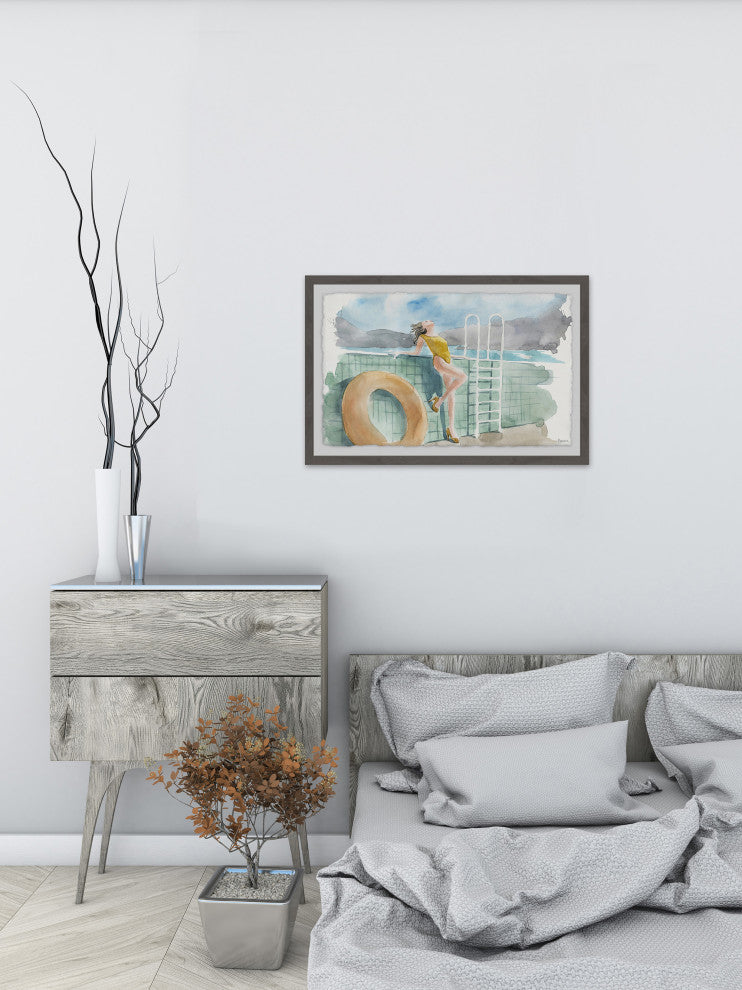 "Mustard Swimsuit" Framed Painting Print, 36"x24"
