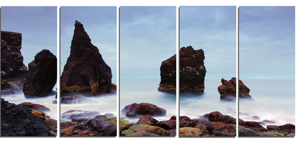 "Sharp Rocky Coastline Raykjanes" Wall Art, 60"x28", 5-Panels