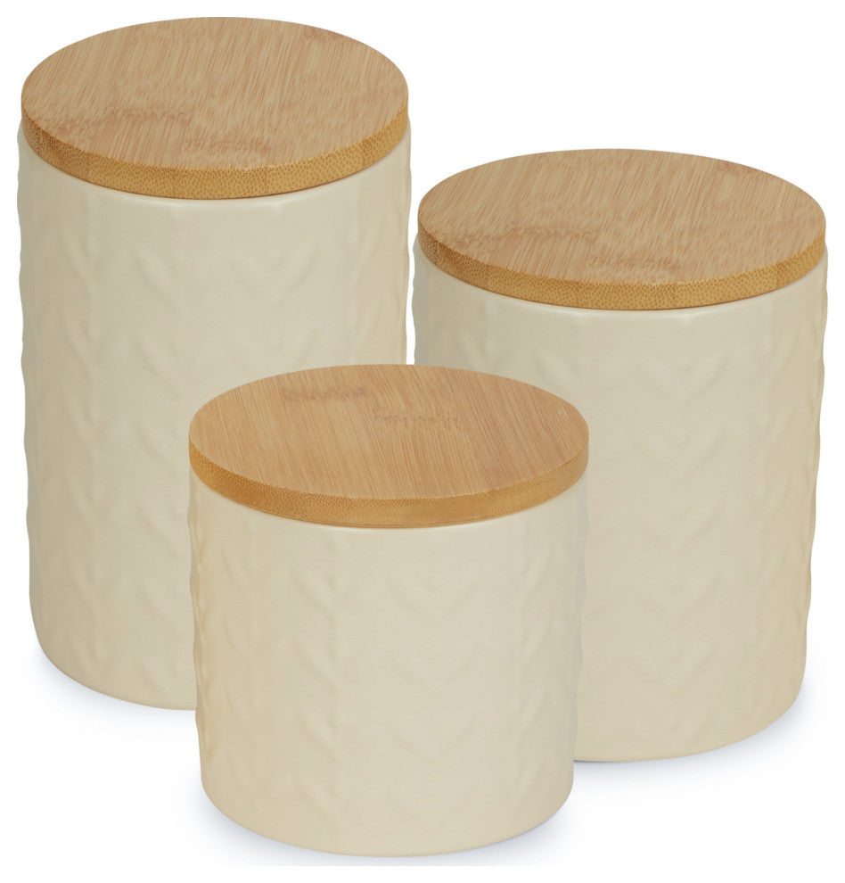 Antique White Matte Retro Vine Texture Ceramic Canister (Set of 3)