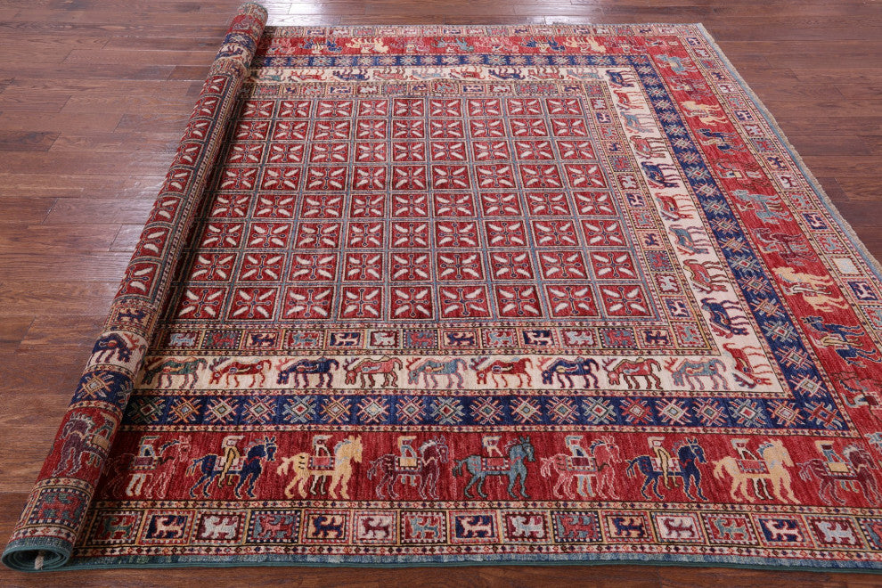 Antiqued Pazyryk Historical Design Handmade Wool Rug 8' 0" X 9' 7" Q7880