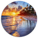 Beach-Side Resort With Palm Trees, Seashore Art Disc Metal Artwork, 23"