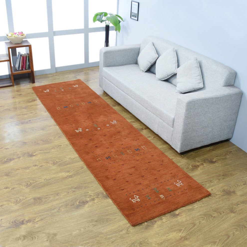 HAND KNOTTED LOOM WOOL ECO-FRIENDLY AREA RUGS- Rectangle, Orange, Contemporary