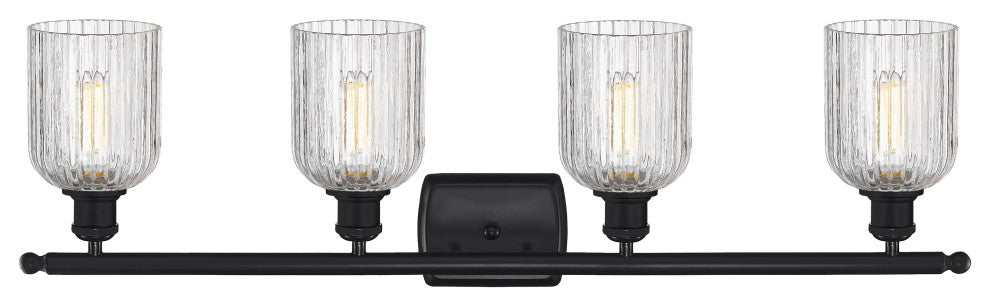 Ballston-Bridal Veil 4-Light 35" Bath Vanity Light, Matte Black, Clear