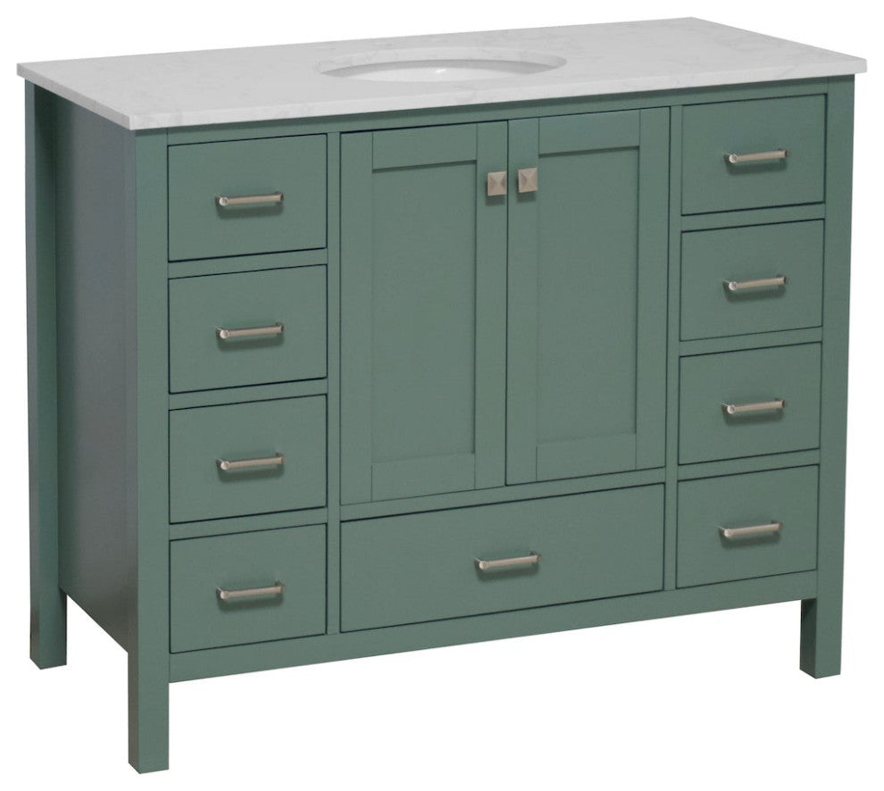 Kitchen Bath Collection Horizon 48" Bathroom Vanity, Sage Green, Engineered Carrara