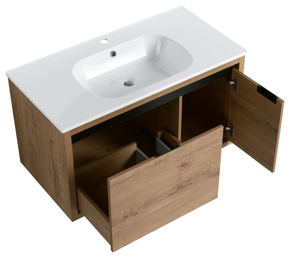 36" Wall Mounted Plywood Bath Vanity Set, Gel Basin and Door