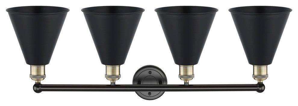 Ballston Cone 4-Light 35" Bath Vanity Light, Black Antique Brass, Matte Black