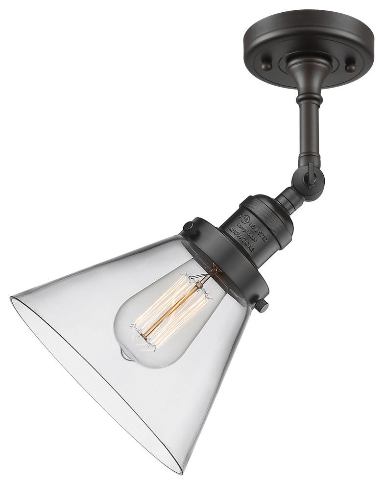 Large Cone 8" Semi-Flush Mount, Oil Rubbed Bronze, Glass: Clear