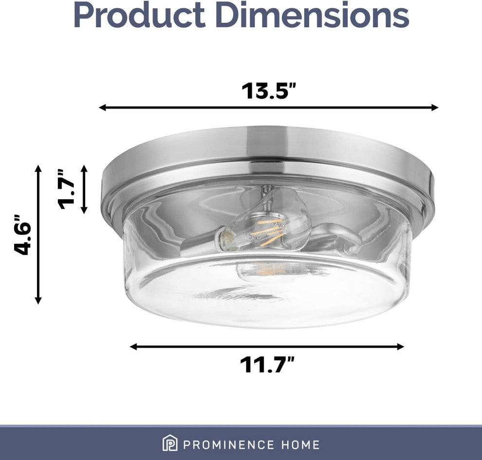 Modern Nickel Flush Mount, Drum, Glass