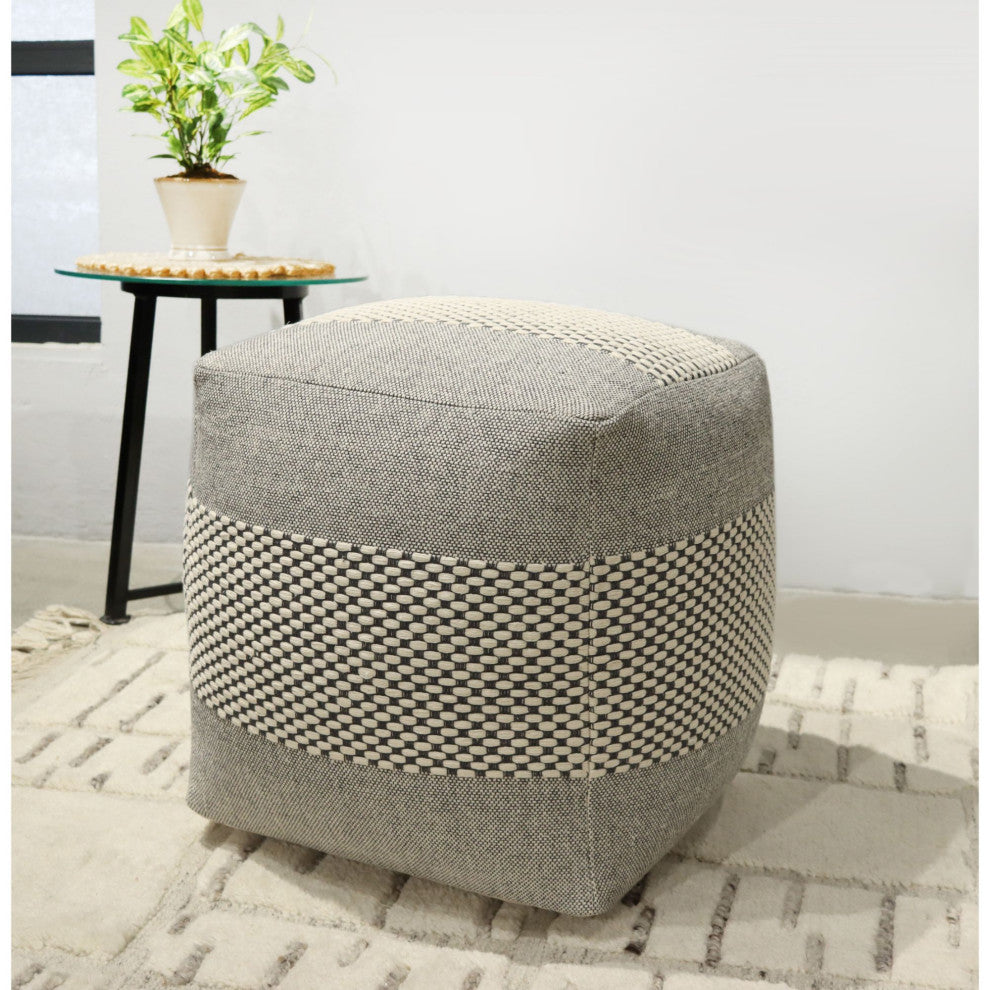 Off-white Hand-woven Westerfeld Pouf, 18" Cube