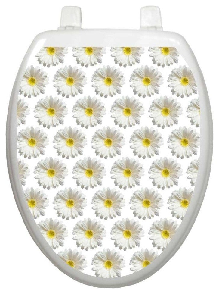 Daisies on Air Toilet Tattoos Seat Cover, Vinyl Lid Decal, Bathroom Decor, Elongated