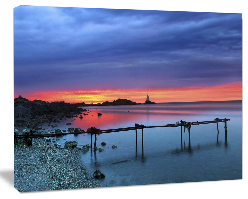 Blue Sky and Waters Panorama, Modern Seashore Canvas Art, 20"x12"