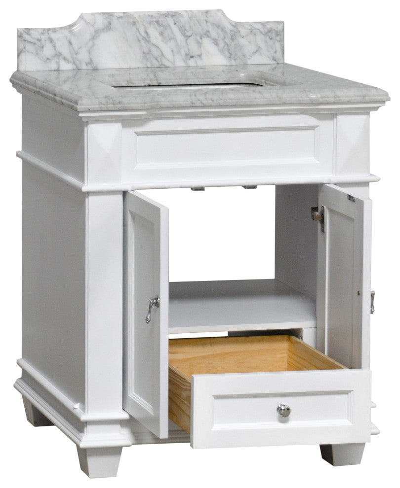 Elizabeth 30" Bathroom Vanity, Base: White, Top: Carrara Marble