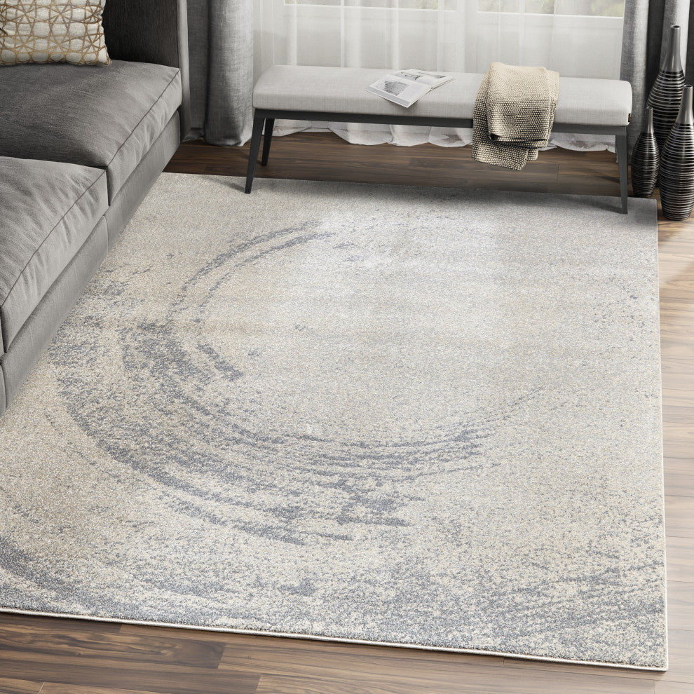 Abani Quartz QRZ160A Beige Grey Swirl Solid Area Rug