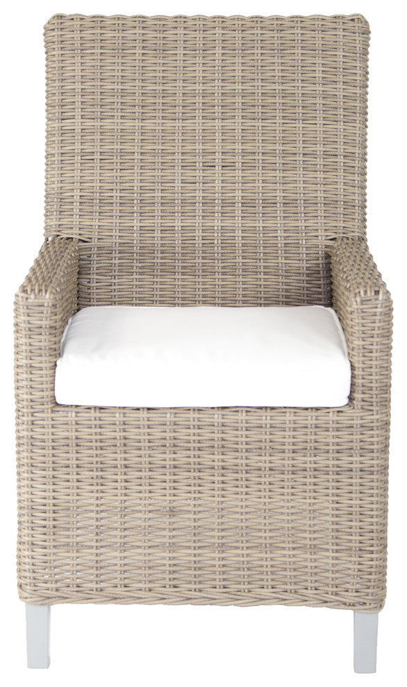 Palisades Armed Dining With Sunbrella Cushions, Gray, Canvas Jockey Red